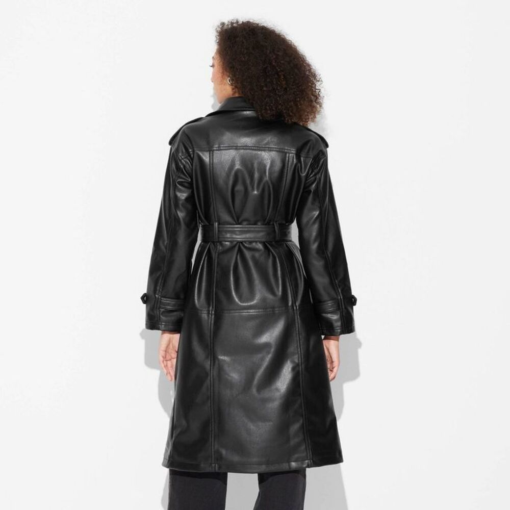 Wild Fable Black Faux Leather Trench Coat - Picture 3 of 3